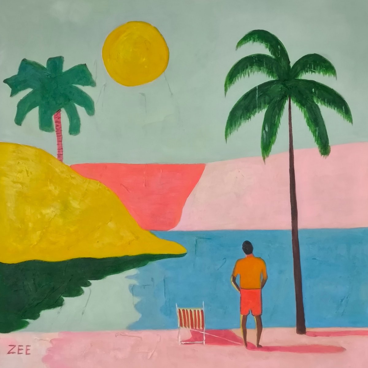Acrylic Painting , Beach Day By Zee, 24 X 24, Artwork For Sale On Artfinder