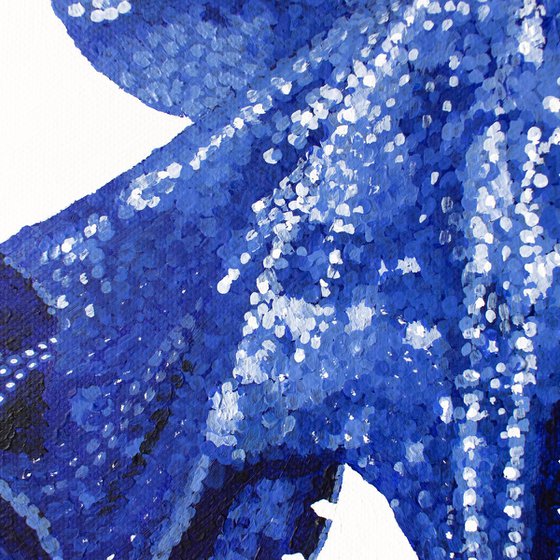 Blue Octopus - pointillism monochrome painting