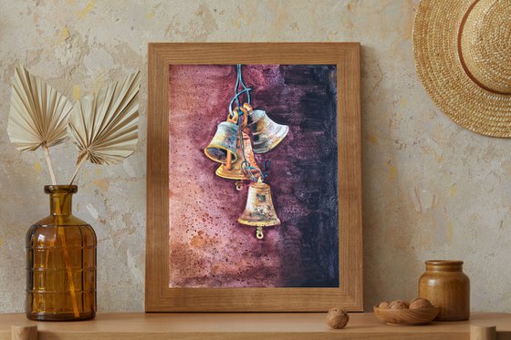 Temple bells - original watercolor artwork