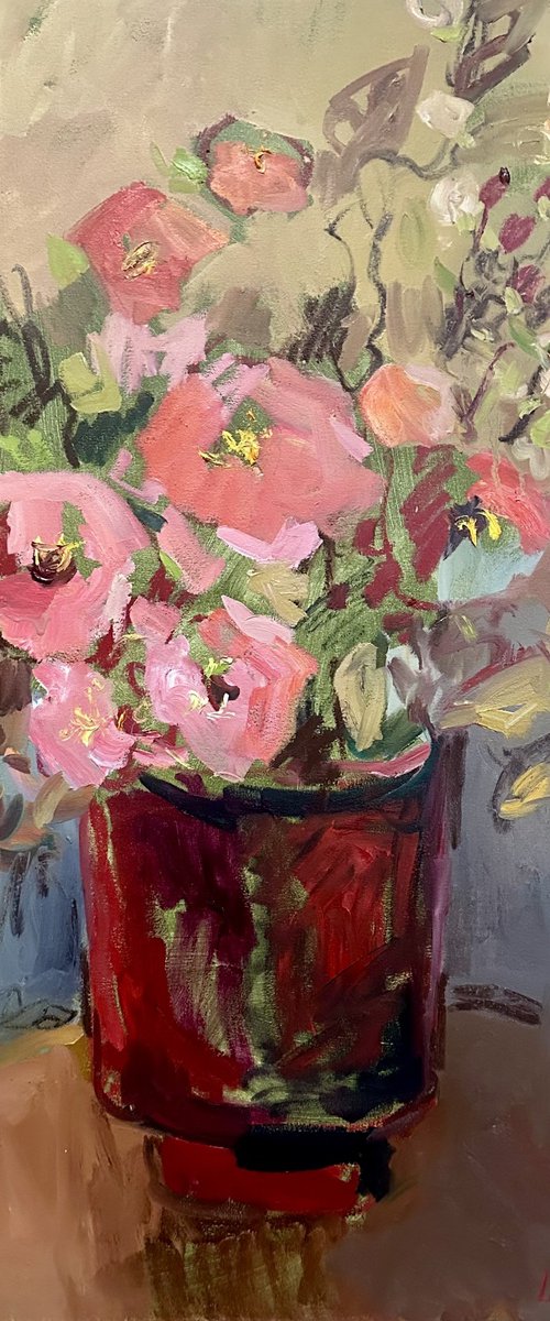 Flowers in a red vase by Lilia Orlova-Holmes