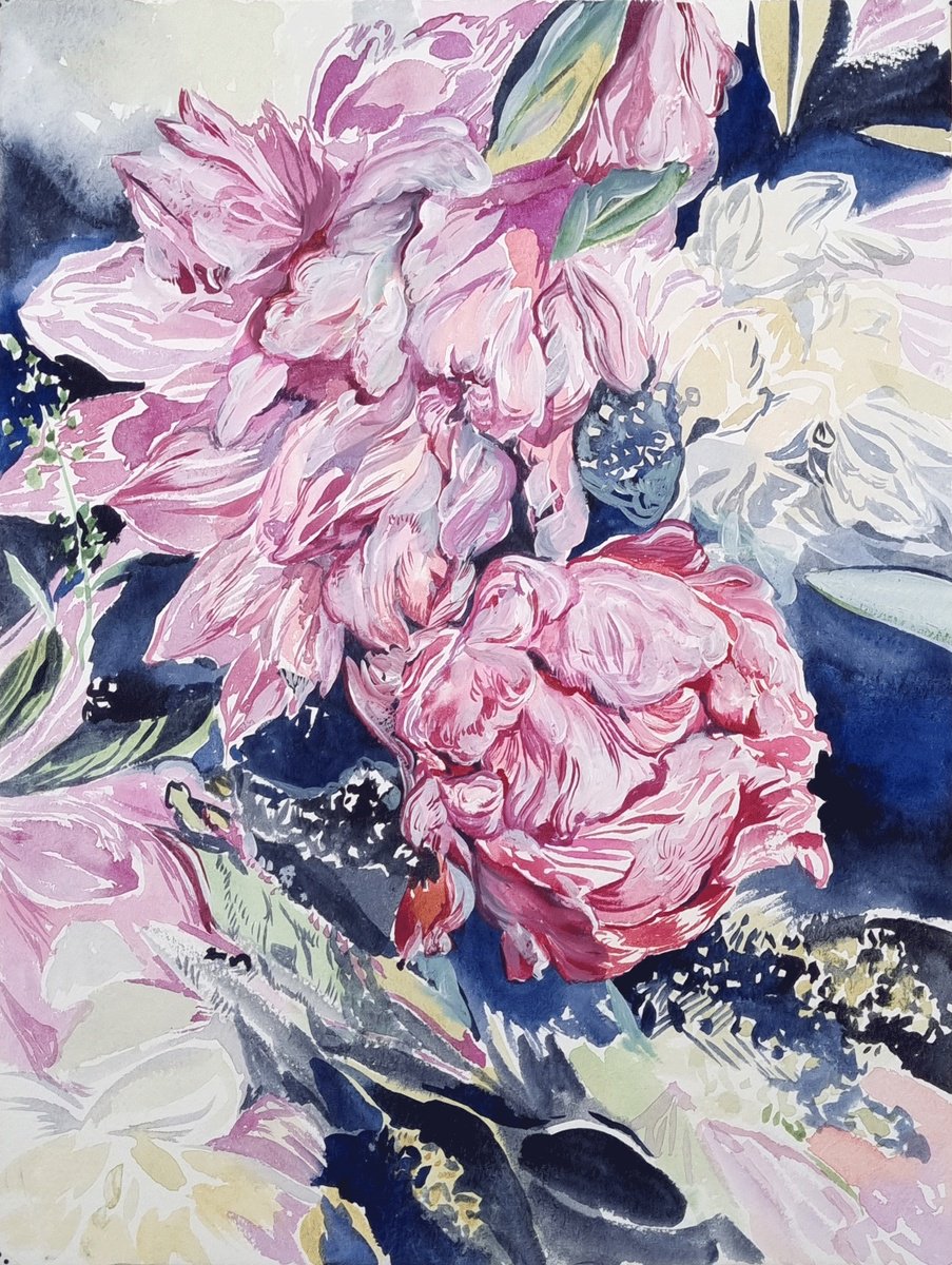 Impressionistic Still Life Watercolour By Daria Galinski, 9 X 13, Peony, Original Artwork