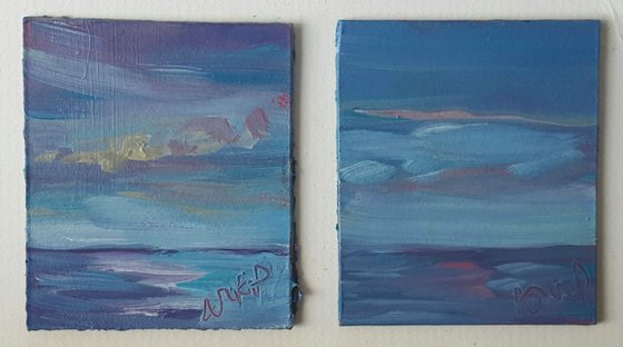 Blue seas and Blue skies -  2 mini semi abstract paintings for one!