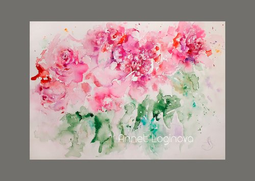 Peonies watercolo painting by Annet Loginova