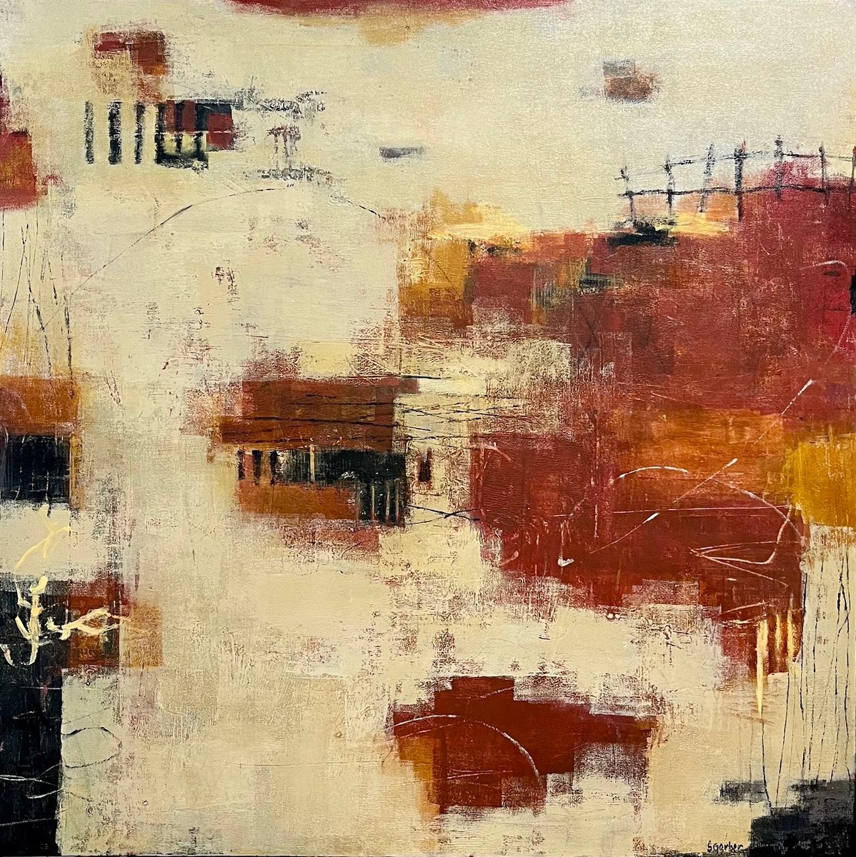 Abstract Landscape Acrylic Painting By Shellie Garber, 36 X 36", Land Of The Sun, Original Artwork