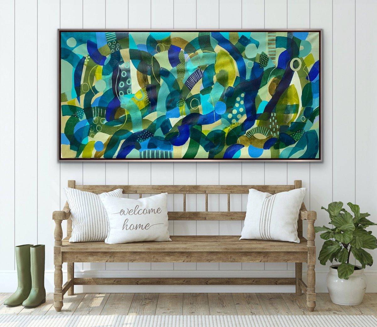 Organic Abstract Acrylic Painting By Rashna Hackett, 72 X 37", Weeds Are Flowers Too Xxxl, Original Artwork