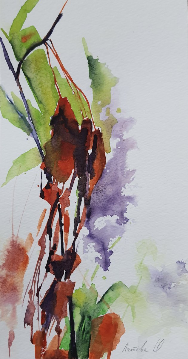 Abstract Drawing By Olha Laptieva, 5 X 10", Unexpected Meeting 2, Original Artwork