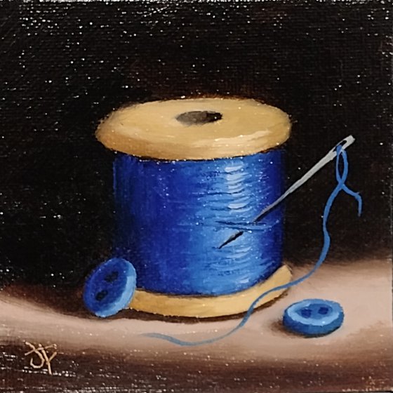 Little Blue cotton reel  still life