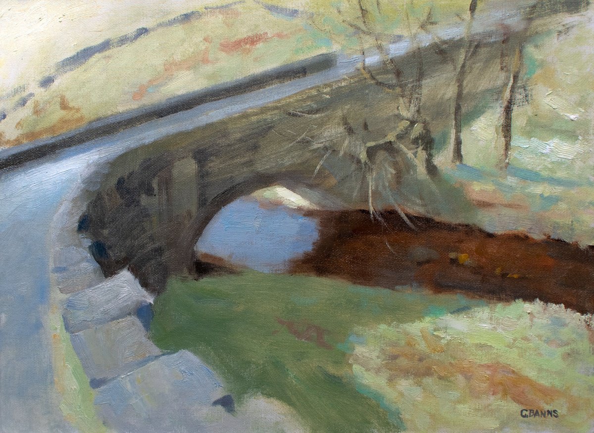 Impressionistic Landscape Oil Painting By Gav Banns, 13 X 9, Winter Bridge Derbyshire Peak, Original Artwork