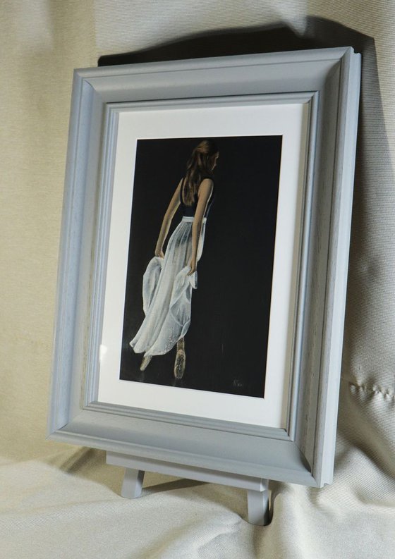 On Pointe, Ballerina Walking Away, Ballet Shoes Painting, Framed Figurative Oil Artwork by Alex Jabore