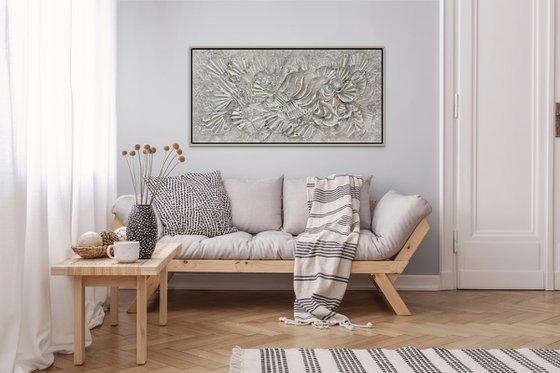SANIBEL ISLAND. Abstract Beige, Gray, Taupe, Silver Textured 3D Art, Coastal Painting