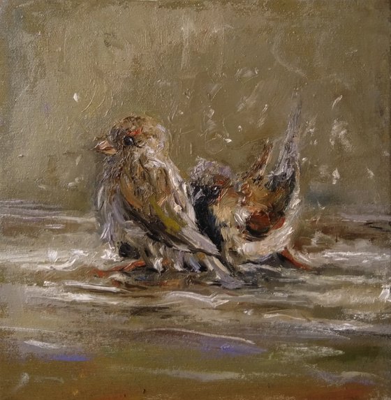 Bathing (25x26cm, oil painting, ready to hang)