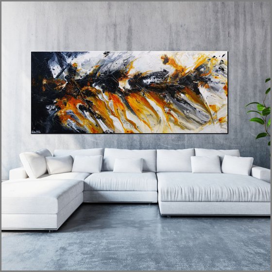 Salted Sienna 240cm x 100cm Sienna Black Textured Abstract Art