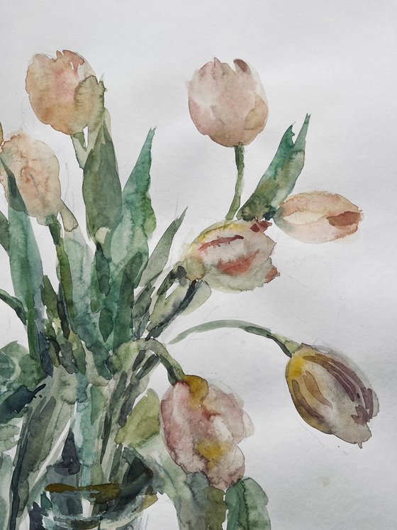 Tulips in vase. 21x29 in.