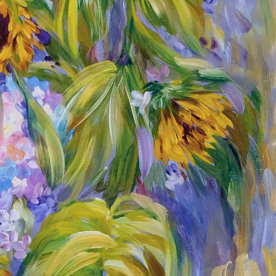 Sunflowers with Lilacs.