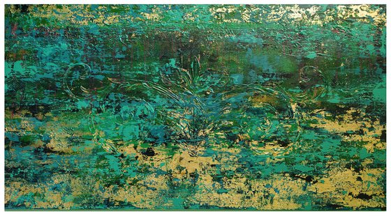 Extra Large Abstract Wall Art abstract painting Oil Painting on Canvas Colorful Oversize green turquoise gold Artwork Modern Contemporary