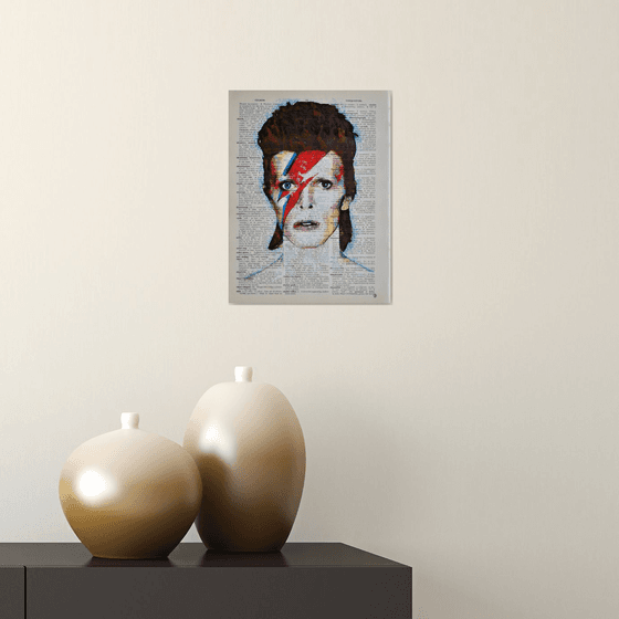 David Bowie - Ziggy Stardust - Collage Art on Large Real English Dictionary Vintage Book Page