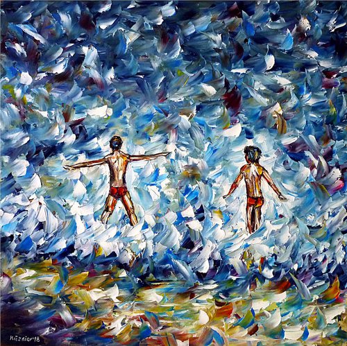 Bathing children in the sea by Mirek Kuzniar