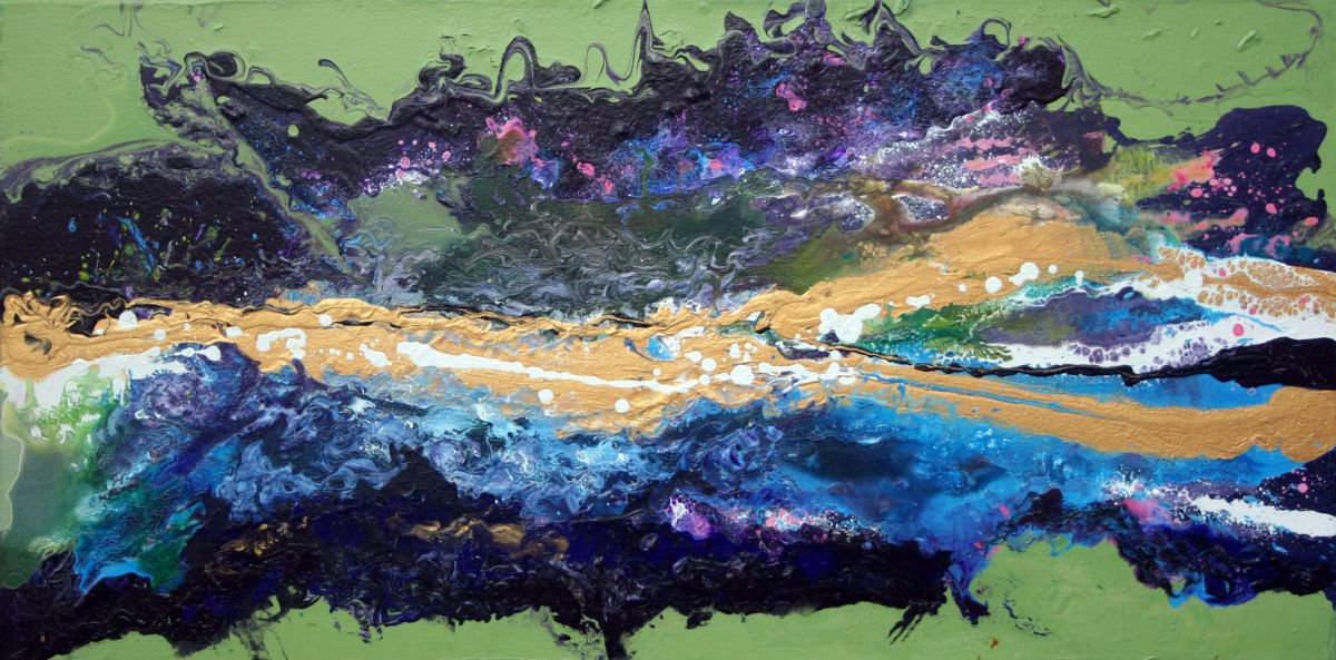 Organic Abstract Acrylic Painting By Andrew Watt, 39 X 20, Malva Wave, Original Artwork