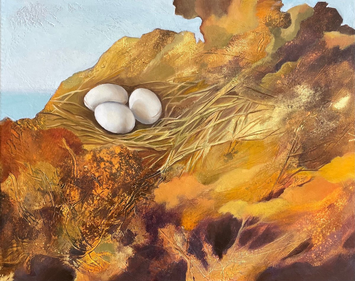 Landscape Oil Painting By Katsiaryna Ozdemir, 20 X 16", Nest, Original Artwork