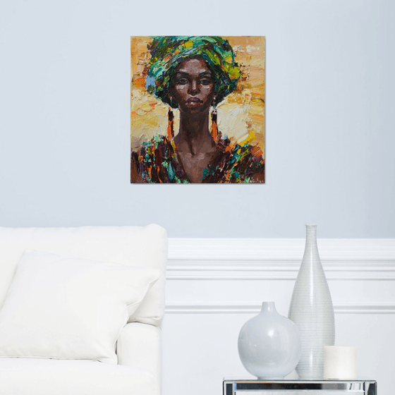 African woman portrait Original impasto oil painting