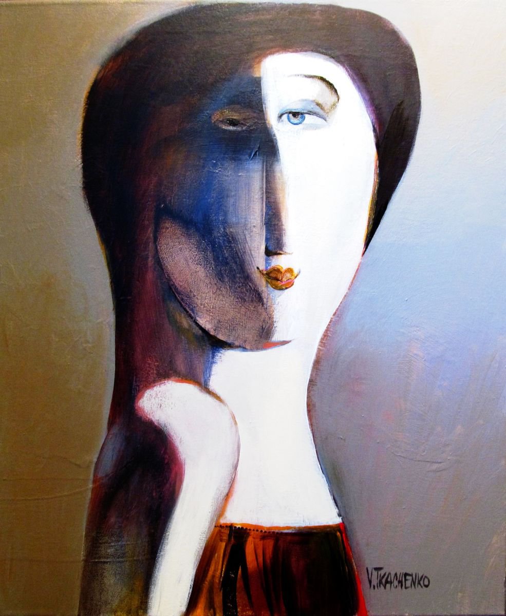 Naive Portrait Acrylic Painting By Victor Tkachenko, 20 X 24", Opera Singer, Original Artwork