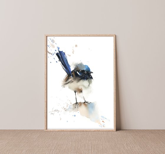 Fairy Wren Bird Watercolor Painting