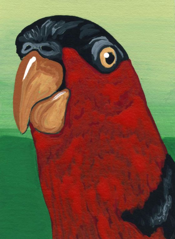 ACEO ATC Original Miniature Painting Indonesian Parrot Pet Bird Art-Carla Smale