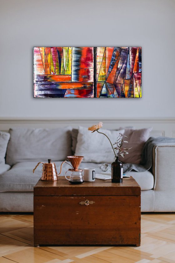 "Find Your Balance" - FREE USA SHIPPING - Original PMS Abstract Oil Painting On Wood - 34.5" x 16"