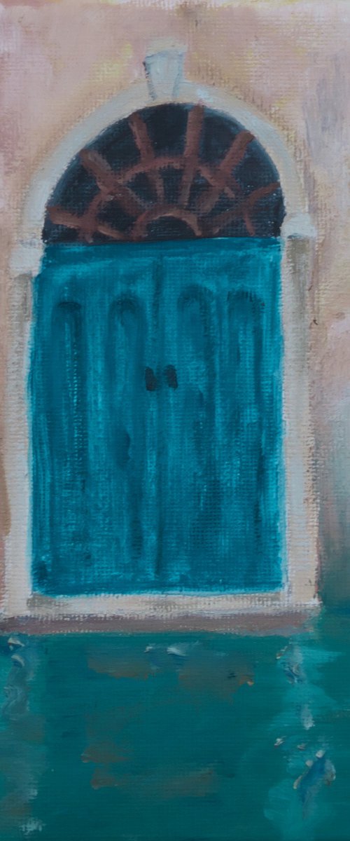 Old Blue Door with Lamp by Maddalena Pacini