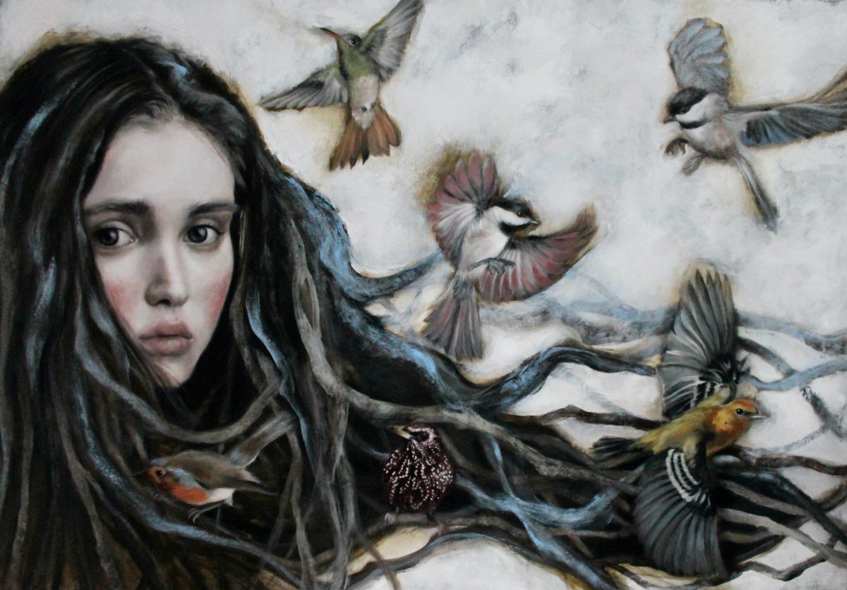 Expressive Portrait Acrylic Painting By Federica Belloli, 39 X 28, Voices Of Ancient Souls Ii, Original Artwork