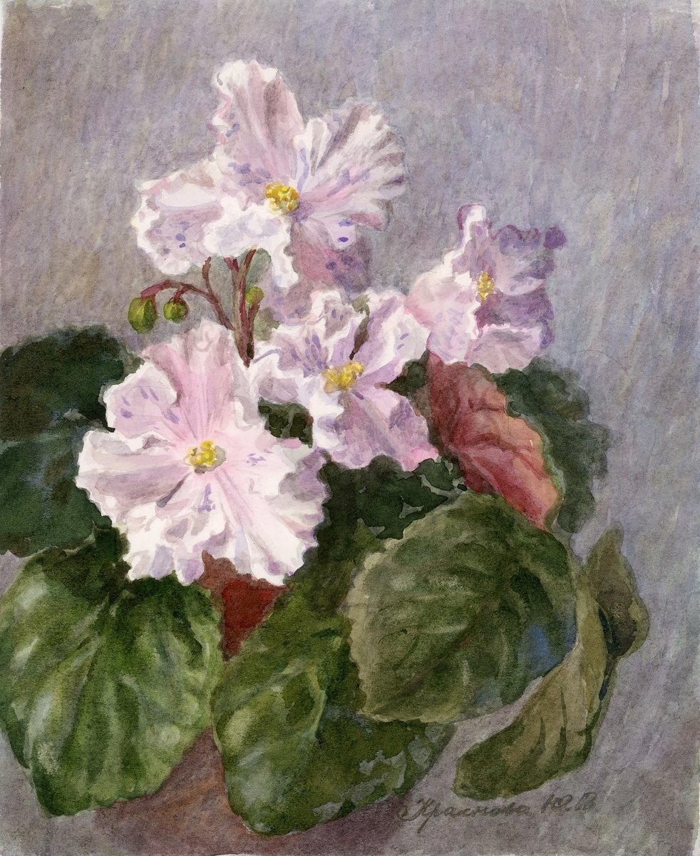 Photorealistic Botanical Watercolour By Yulia Krasnov, 7 X 9", Violet "Music Of Vivaldi", Original Artwork