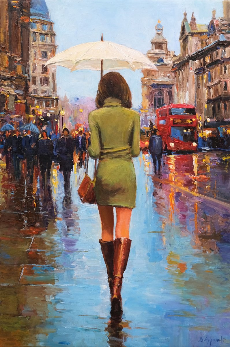 Rainy London Street By Behshad Arjomandi, 21 X 32, Artwork For Sale On Artfinder