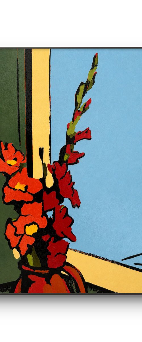 Red Gladiolus Small Original Painting by Daria Baklykova