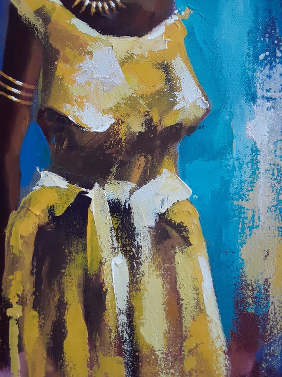 Melanin beauty and her golden dress