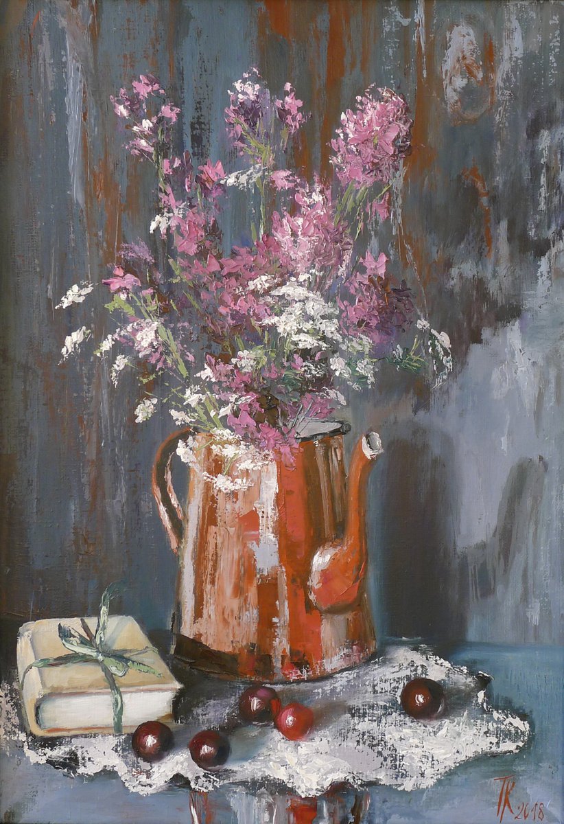 Summer evening. Oil painting, floral still life, wildflowers. by Tatyana Kaganets