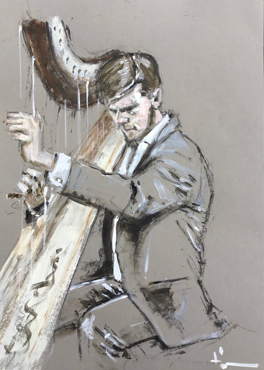 Expressive Portrait Acrylic Painting By Dominique Deve, 12 X 16, La Musique 3, Original Artwork