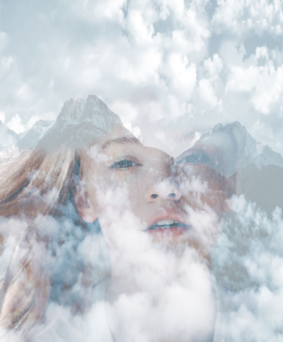 Illustrative Portrait Photograph By Srdjan Jevtic, 36 X 43", Dreaming In The Clouds, Original Artwork