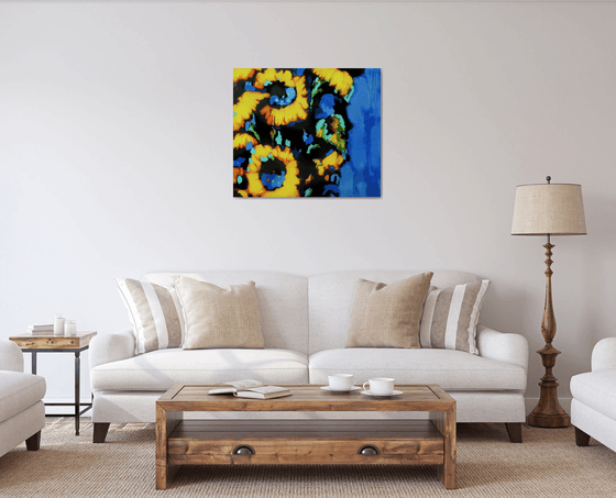 Sunflowers on blue background