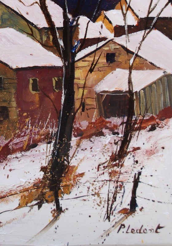 Snow on an old village