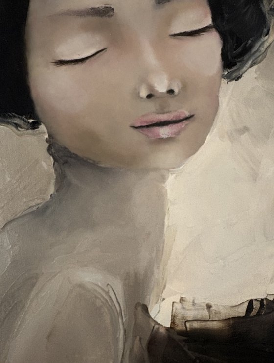 Abstract Geisha Portrait impasto brown tones