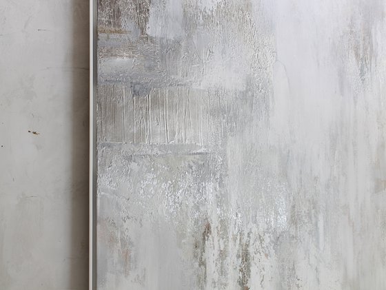 "Silver Cascade 6" Abstract white silver art