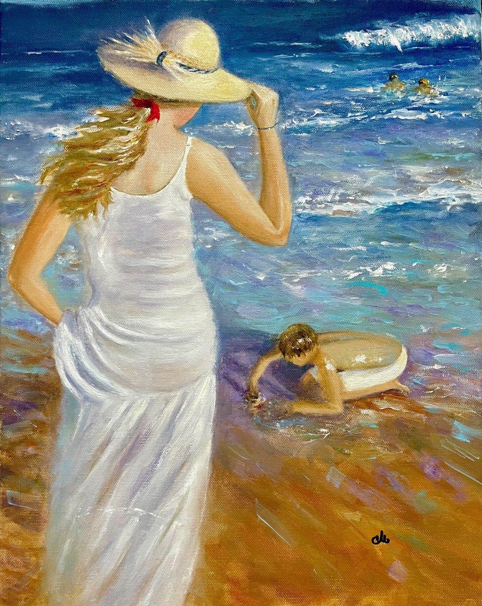 Impressionistic Landscape Acrylic Painting By Cristina Mihailescu, 14 X 18, Shorelines Of Joy, Original Artwork