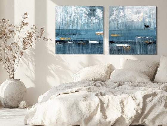 Azure Resonance diptych set gold blue