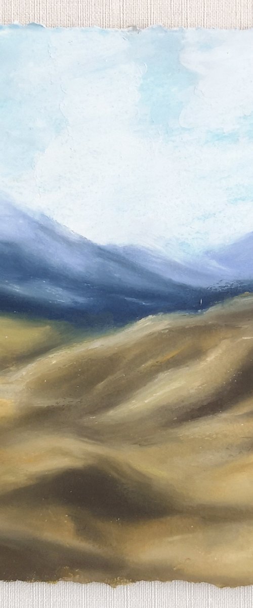 Mountain landscape. Small oil pastel painting by Olga Grigo