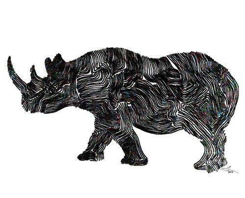 Big Rhino, Framed Artwork, 16" x20"(40x50cm) by Jeff Kaguri