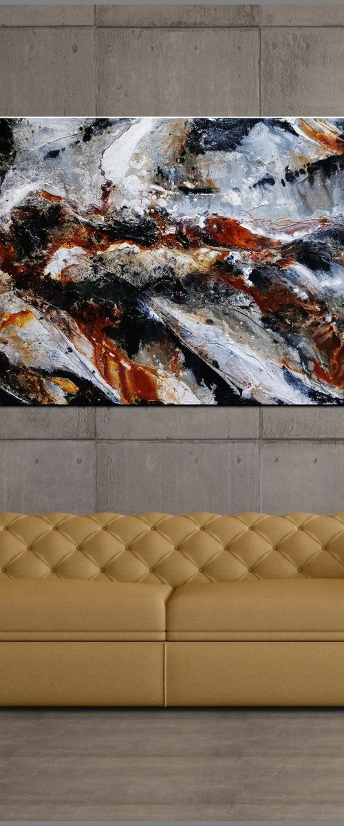 Slated Noir 240cm x 100cm Black Brown Grey Texture Abstract Art by Franko