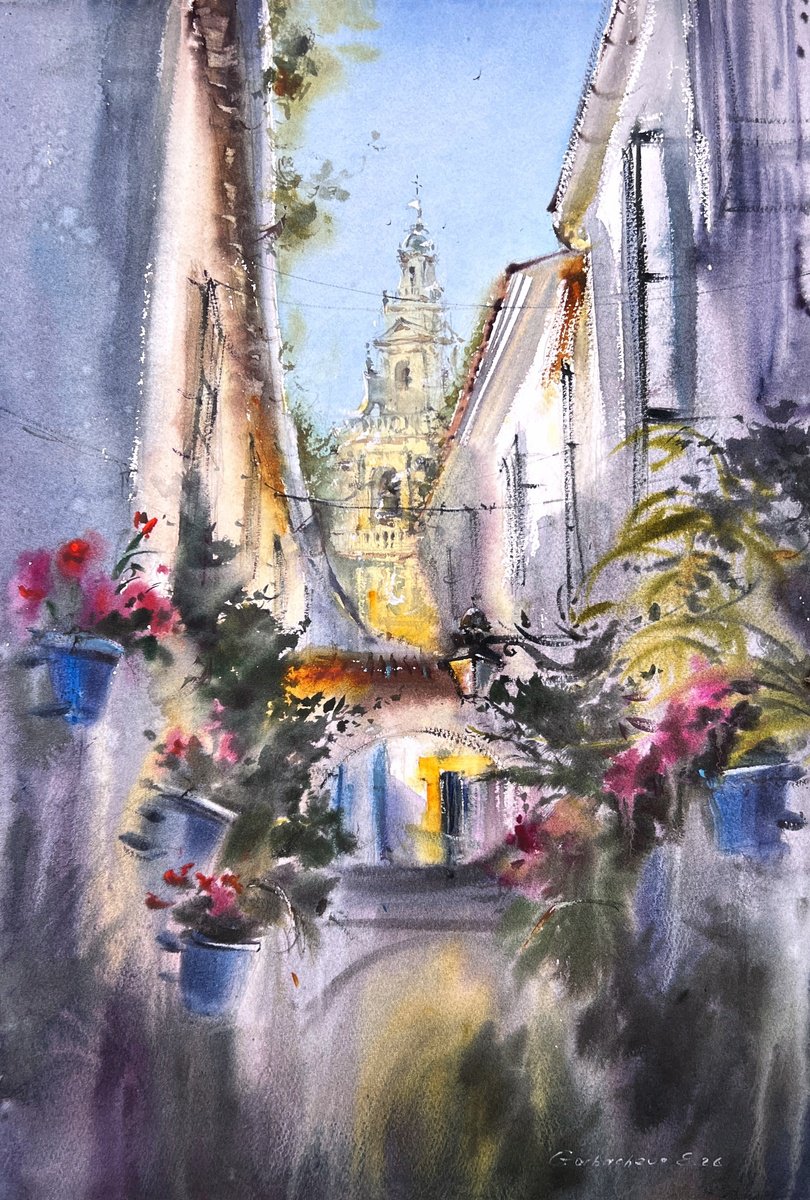 Impressionistic Watercolour , Flowers Of Cordoba By Eugenia Gorbacheva, 15 X 22, Artwork For Sale On Artfinder