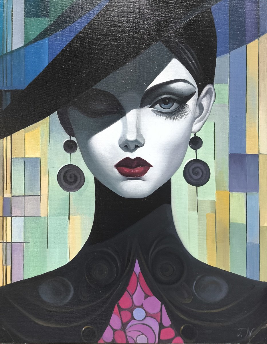 Impressionistic Portrait Oil Painting By Tamar Nazaryan, 16 X 20", Enigmatic Elegance, Original Artwork