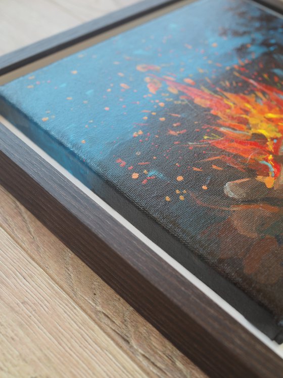 Bonfire - original painting, framed, ready to hang