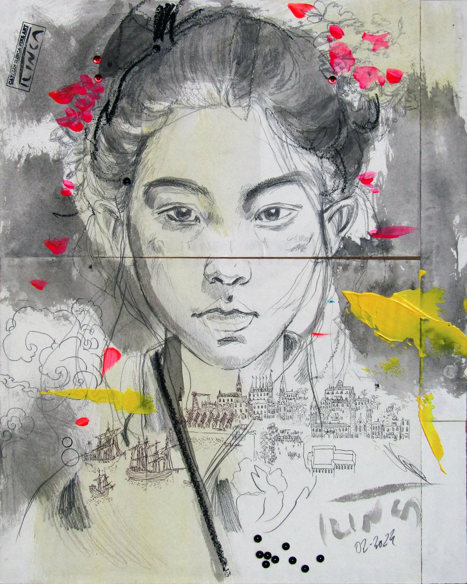 Impressionistic Portrait Pencil Drawing By Catalin Ilinca, 16 X 20, Aki (L